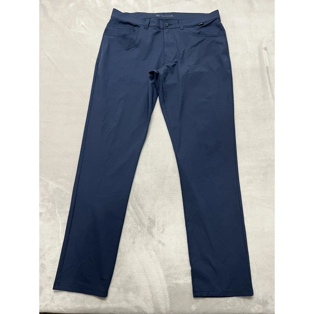 Travis Mathew Trevino Pants Men 34x31.5 Navy 5-Pockets Stretch Tapered Leg Golf